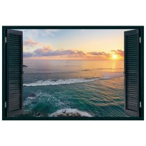 Vinilos ventana 3d atardecer isla tropical